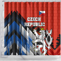Czech Republic Shower Curtain with Red Black Blue Brushstroke Design and National Lion - Wonder Print Shop