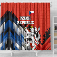 Czech Republic Shower Curtain with Red Black Blue Brushstroke Design and National Lion - Wonder Print Shop