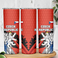 Czech Republic Skinny Tumbler with Red Black Blue Brushstroke Design and National Lion - Wonder Print Shop