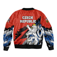 Czech Republic Sleeve Zip Bomber Jacket with Red Black Blue Brushstroke Design and National Lion - Wonder Print Shop