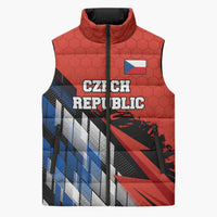 Czech Republic Sleeveless Puffer Jacket with Red Black Blue Brushstroke Design and National Lion - Wonder Print Shop