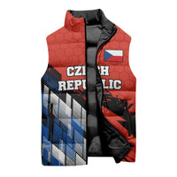Czech Republic Sleeveless Puffer Jacket with Red Black Blue Brushstroke Design and National Lion - Wonder Print Shop