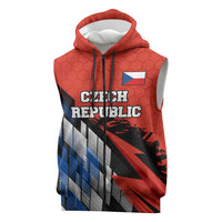 Czech Republic Sleeveless Zip Hoodie with Red Black Blue Brushstroke Design and National Lion - Wonder Print Shop