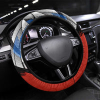 Czech Republic Steering Wheel Cover with Red Black Blue Brushstroke Design and National Lion - Wonder Print Shop