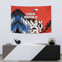 Czech Republic Tapestry with Red Black Blue Brushstroke Design and National Lion - Wonder Print Shop