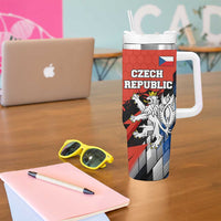 Czech Republic Tumbler With Handle with Red Black Blue Brushstroke Design and National Lion - Wonder Print Shop