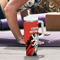 Czech Republic Tumbler With Handle with Red Black Blue Brushstroke Design and National Lion - Wonder Print Shop