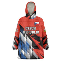 Czech Republic Wearable Blanket Hoodie with Red Black Blue Brushstroke Design and National Lion - Wonder Print Shop