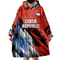 Czech Republic Wearable Blanket Hoodie with Red Black Blue Brushstroke Design and National Lion - Wonder Print Shop