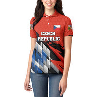 Czech Republic Women Polo Shirt with Red Black Blue Brushstroke Design and National Lion - Wonder Print Shop