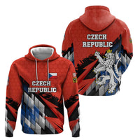 Czech Republic Zip Hoodie with Red Black Blue Brushstroke Design and National Lion - Wonder Print Shop