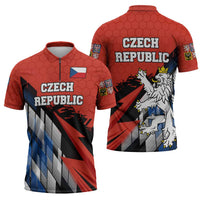 Czech Republic Zipper Polo Shirt with Red Black Blue Brushstroke Design and National Lion - Wonder Print Shop