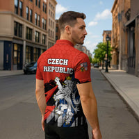 Czech Republic Zipper Polo Shirt with Red Black Blue Brushstroke Design and National Lion - Wonder Print Shop