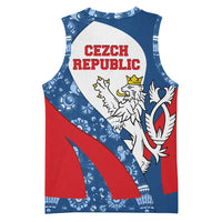 Czech Republic Basketball Jersey with Blue Red Folk Pattern Design and National Lion Emblem - Wonder Print Shop