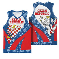 Czech Republic Basketball Jersey with Blue Red Folk Pattern Design and National Lion Emblem - Wonder Print Shop