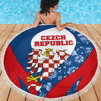 Czech Republic Beach Blanket with Blue Red Folk Pattern Design and National Lion Emblem - Wonder Print Shop
