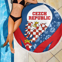 Czech Republic Beach Blanket with Blue Red Folk Pattern Design and National Lion Emblem - Wonder Print Shop