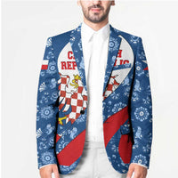 Czech Republic Blazer with Blue Red Folk Pattern Design and National Lion Emblem - Wonder Print Shop