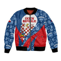 Czech Republic Bomber Jacket with Blue Red Folk Pattern Design and National Lion Emblem - Wonder Print Shop
