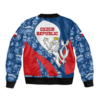 Czech Republic Bomber Jacket with Blue Red Folk Pattern Design and National Lion Emblem - Wonder Print Shop