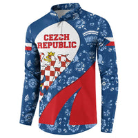 Czech Republic Button Sweatshirt with Blue Red Folk Pattern Design and National Lion Emblem - Wonder Print Shop
