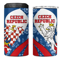 Czech Republic 4 in 1 Can Cooler Tumbler with Blue Red Folk Pattern Design and National Lion Emblem - Wonder Print Shop