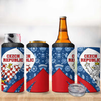 Czech Republic 4 in 1 Can Cooler Tumbler with Blue Red Folk Pattern Design and National Lion Emblem - Wonder Print Shop