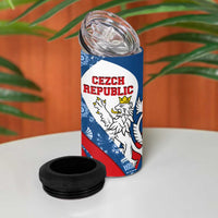 Czech Republic 4 in 1 Can Cooler Tumbler with Blue Red Folk Pattern Design and National Lion Emblem - Wonder Print Shop