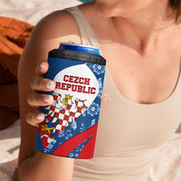 Czech Republic 4 in 1 Can Cooler Tumbler with Blue Red Folk Pattern Design and National Lion Emblem - Wonder Print Shop