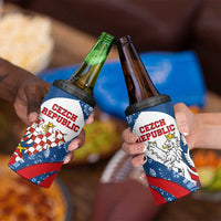 Czech Republic 4 in 1 Can Cooler Tumbler with Blue Red Folk Pattern Design and National Lion Emblem - Wonder Print Shop