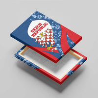 Czech Republic Canvas Wall Art with Blue Red Folk Pattern Design and National Lion Emblem - Wonder Print Shop