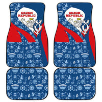 Czech Republic Car Mats with Blue Red Folk Pattern Design and National Lion Emblem - Wonder Print Shop