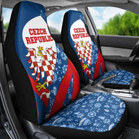 Czech Republic Car Seat Cover with Blue Red Folk Pattern Design and National Lion Emblem - Wonder Print Shop