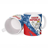 Czech Republic Ceramic Mug with Blue Red Folk Pattern Design and National Lion Emblem - Wonder Print Shop