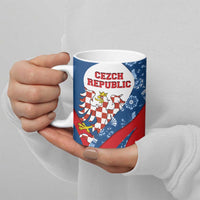 Czech Republic Ceramic Mug with Blue Red Folk Pattern Design and National Lion Emblem - Wonder Print Shop