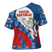 Czech Republic Cross Shoulder Shirt with Blue Red Folk Pattern Design and National Lion Emblem - Wonder Print Shop