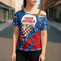 Czech Republic Cross Shoulder Shirt with Blue Red Folk Pattern Design and National Lion Emblem - Wonder Print Shop