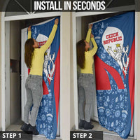 Czech Republic Door Cover with Blue Red Folk Pattern Design and National Lion Emblem - Wonder Print Shop