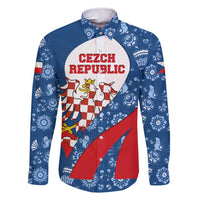 Czech Republic Family Matching Long Sleeve Bodycon Dress and Hawaiian Shirt with Blue Red Folk Pattern Design and National Lion Emblem - Wonder Print Shop