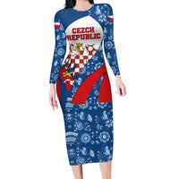 Czech Republic Family Matching Long Sleeve Bodycon Dress and Hawaiian Shirt with Blue Red Folk Pattern Design and National Lion Emblem - Wonder Print Shop