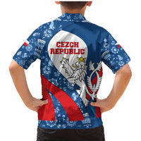 Czech Republic Family Matching Mermaid Dress and Hawaiian Shirt with Blue Red Folk Pattern Design and National Lion Emblem - Wonder Print Shop