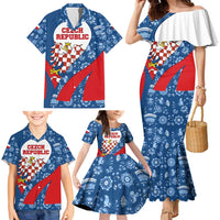 Czech Republic Family Matching Mermaid Dress and Hawaiian Shirt with Blue Red Folk Pattern Design and National Lion Emblem - Wonder Print Shop