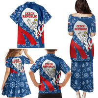 Czech Republic Family Matching Puletasi and Hawaiian Shirt with Blue Red Folk Pattern Design and National Lion Emblem - Wonder Print Shop