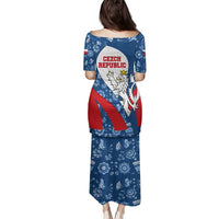 Czech Republic Family Matching Puletasi and Hawaiian Shirt with Blue Red Folk Pattern Design and National Lion Emblem - Wonder Print Shop