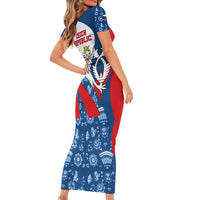 Czech Republic Family Matching Short Sleeve Bodycon Dress and Hawaiian Shirt with Blue Red Folk Pattern Design and National Lion Emblem - Wonder Print Shop
