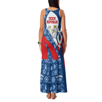 Czech Republic Family Matching Tank Maxi Dress and Hawaiian Shirt with Blue Red Folk Pattern Design and National Lion Emblem - Wonder Print Shop