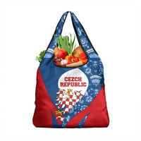 Czech Republic Grocery Bag with Blue Red Folk Pattern Design and National Lion Emblem - Wonder Print Shop