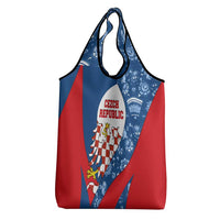 Czech Republic Grocery Bag with Blue Red Folk Pattern Design and National Lion Emblem - Wonder Print Shop