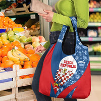 Czech Republic Grocery Bag with Blue Red Folk Pattern Design and National Lion Emblem - Wonder Print Shop