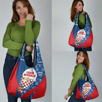 Czech Republic Grocery Bag with Blue Red Folk Pattern Design and National Lion Emblem - Wonder Print Shop